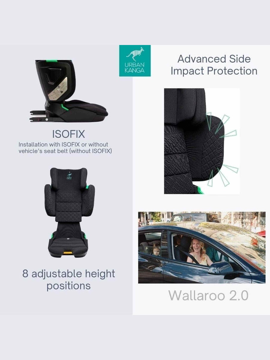 Urban Kanga Wallaroo 2 Car Seat Booster Portable & Foldable ISOFIX i-Size, Black Urban Kanga Mama's Joy