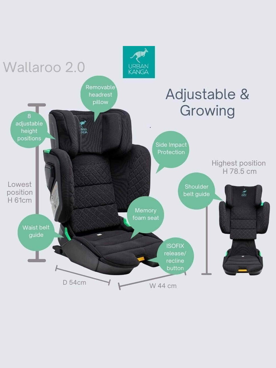 Urban Kanga Wallaroo 2 Car Seat Booster Portable & Foldable ISOFIX i-Size, Black Urban Kanga Mama's Joy