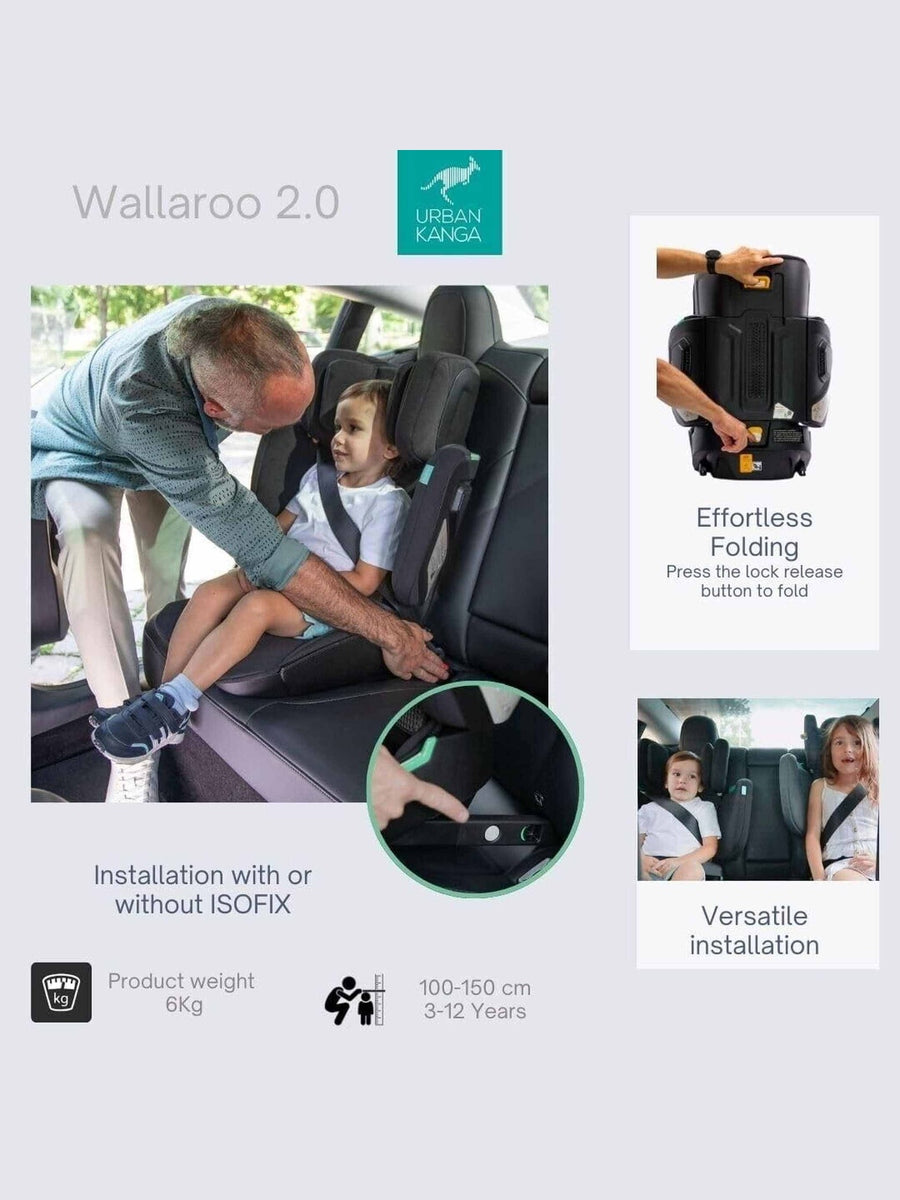 Urban Kanga Wallaroo 2 Car Seat Booster Portable & Foldable ISOFIX i-Size, Black Urban Kanga Mama's Joy