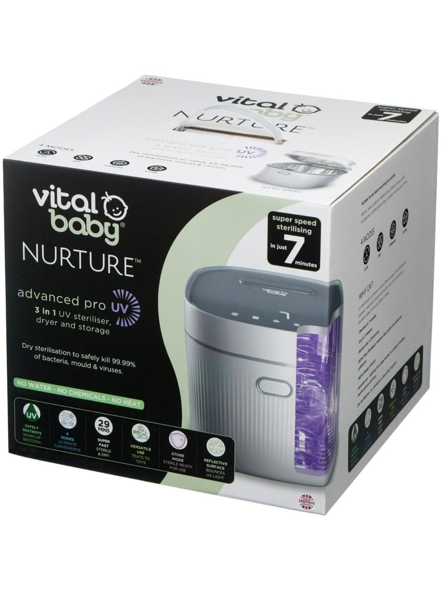 Vital Baby Advanced Pro UV Steriliser & Dryer – 5-Minute UV Sterilisation, HEPA Filter, No Water or Heat - White Vital Baby Mama's Joy