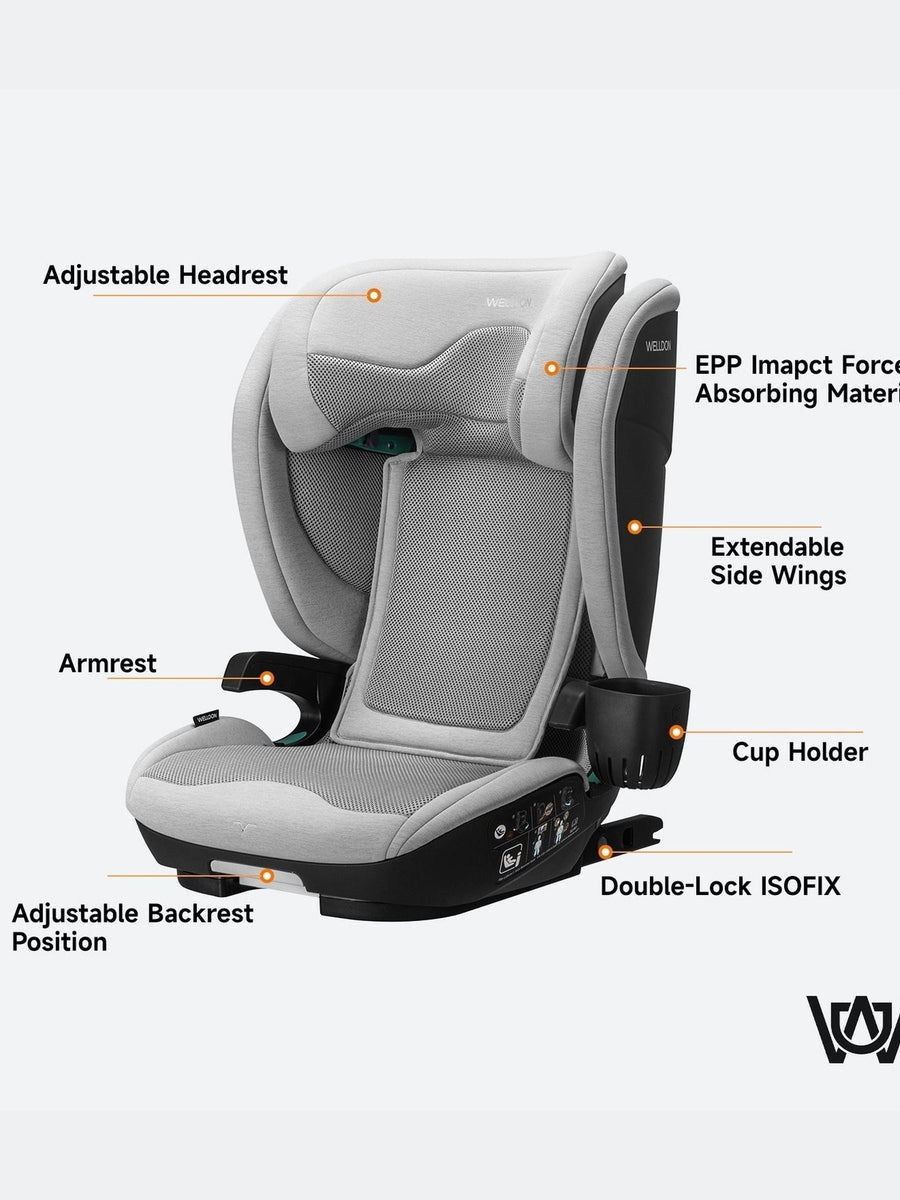 Welldon Cocoon Travel 2 High Back Booster Car Seat – Moonstone Grey Welldon Mama's Joy